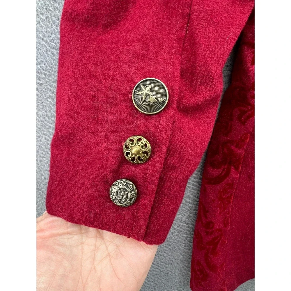 Venus Jacket Womens 6 Red Damask Velvet Flocked Asymmetrical Victorian Steampunk